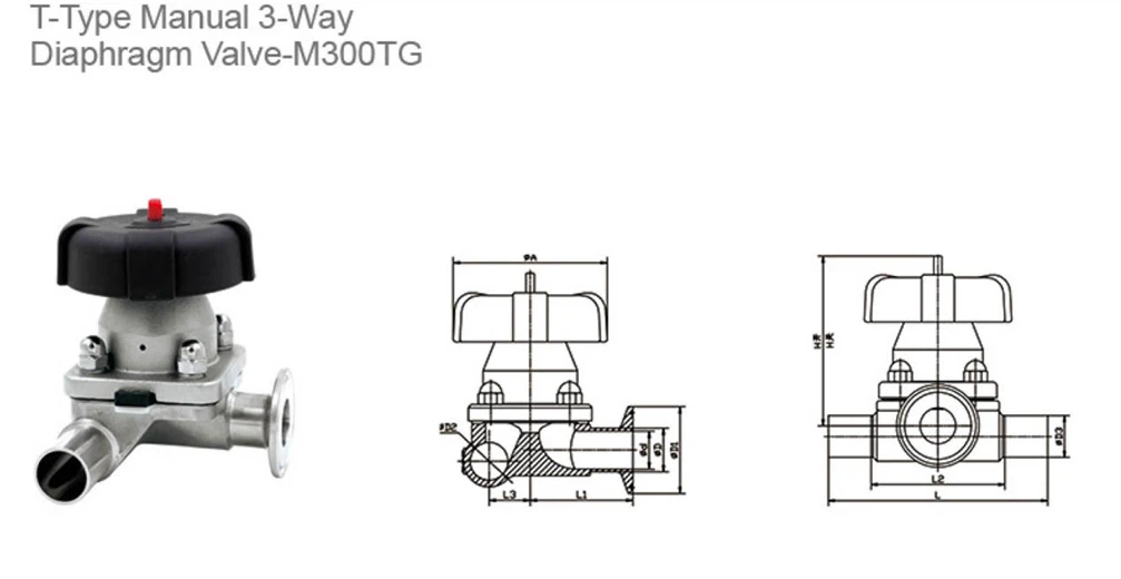 T-Type Manual 3-Way Diaphragm Valve-M300TG T-Type Manual 3-Way Diaphragm Valve-M300TG